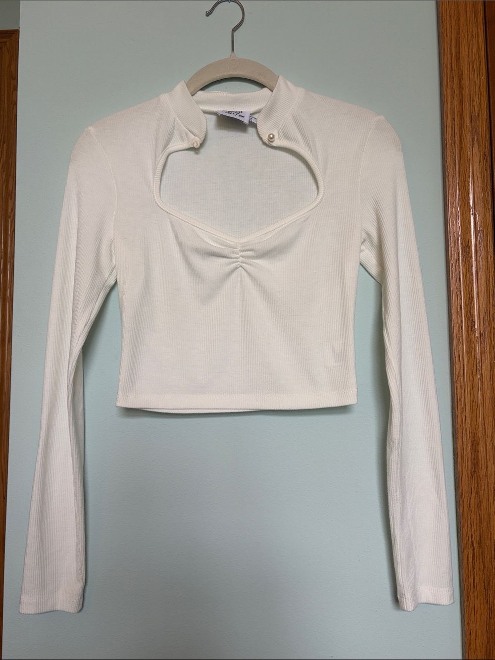 Princess Polly Off White Cutout Long-Sleeve Cropped Top
